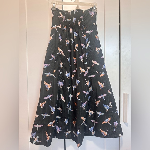 Free People Colorful Bird Print Strapless Mini Tube Dress Size 4 100% Cotton - Picture 8 of 12